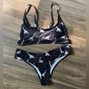 shein black and white dinosaur medium swimsuit for women